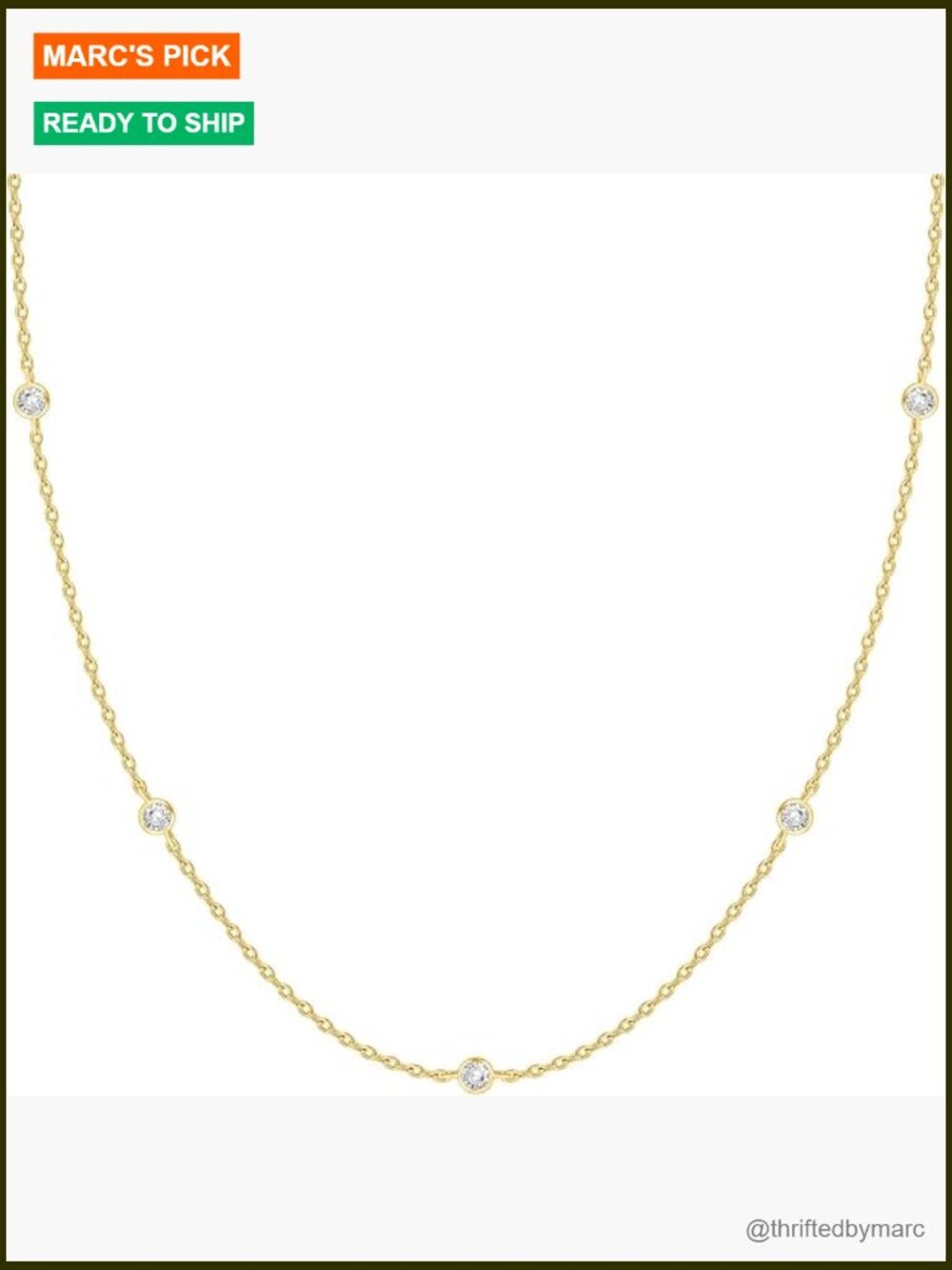 Gold Plated CZ Station Necklace - Dainty Layering Chain